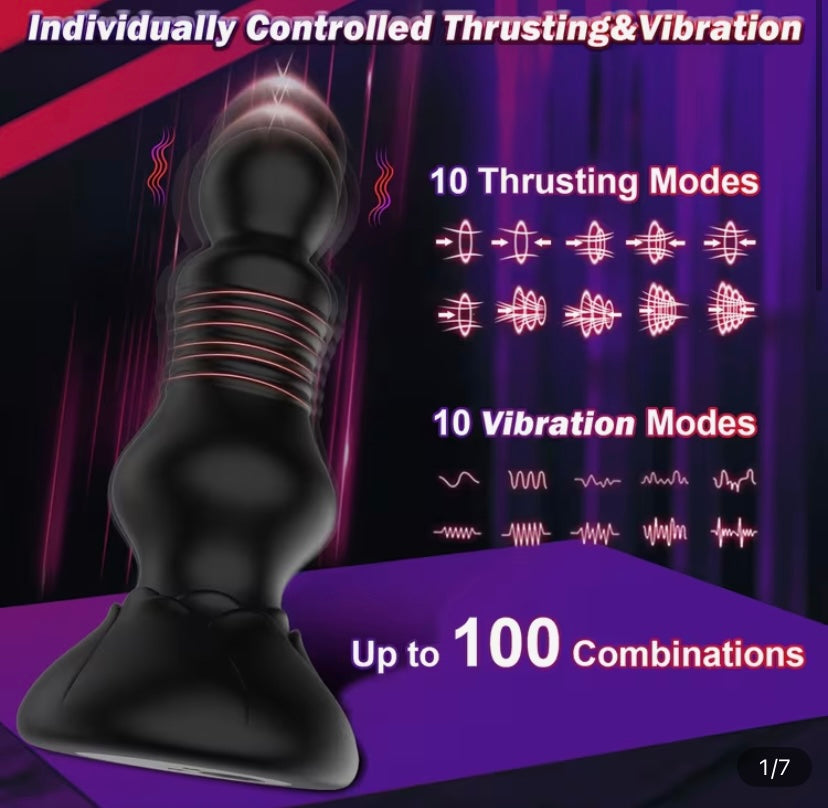 Thrusting and vibrating anal butt plug