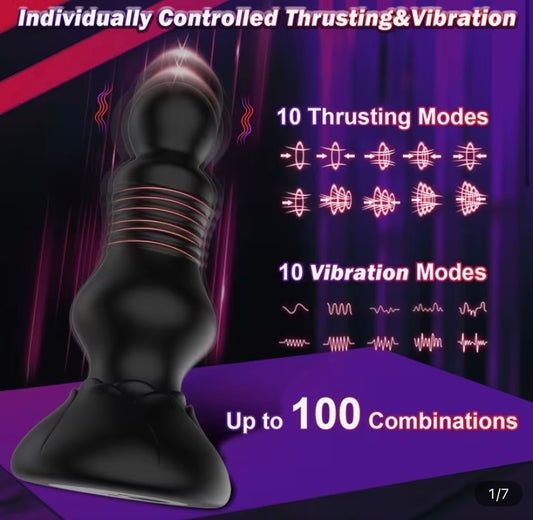 Thrusting and vibrating anal butt plug