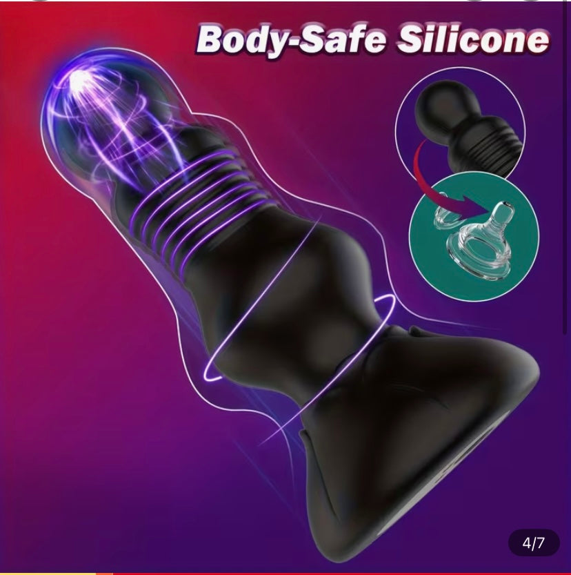Thrusting and vibrating anal butt plug