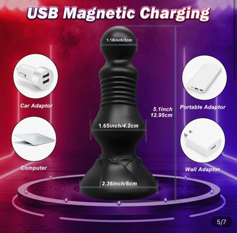 Thrusting and vibrating anal butt plug